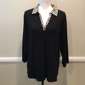 Karen Scott Black 3/4 Sleeve collared shirt 1X